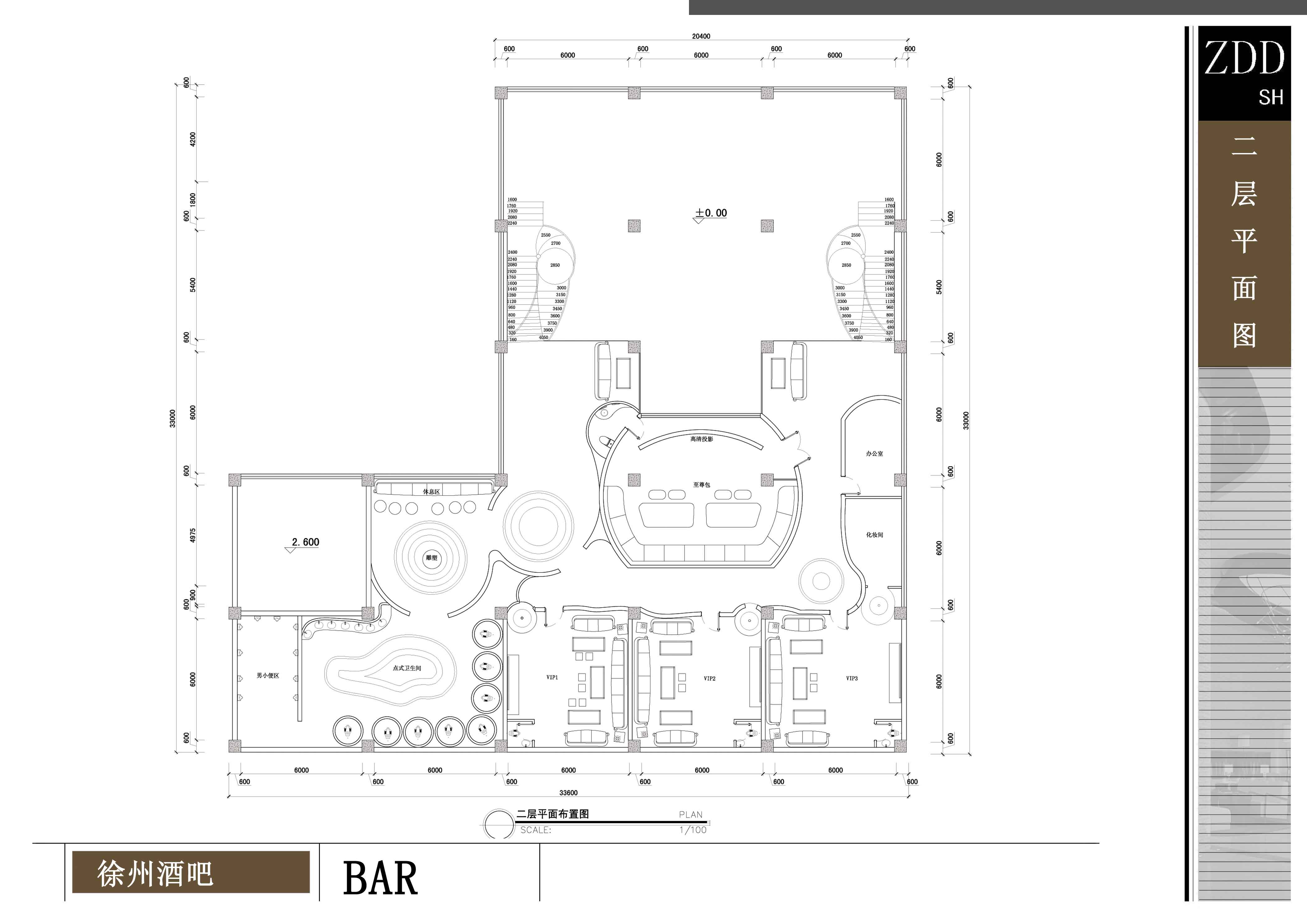 酒吧設(shè)計(jì)效果圖-二層平面圖