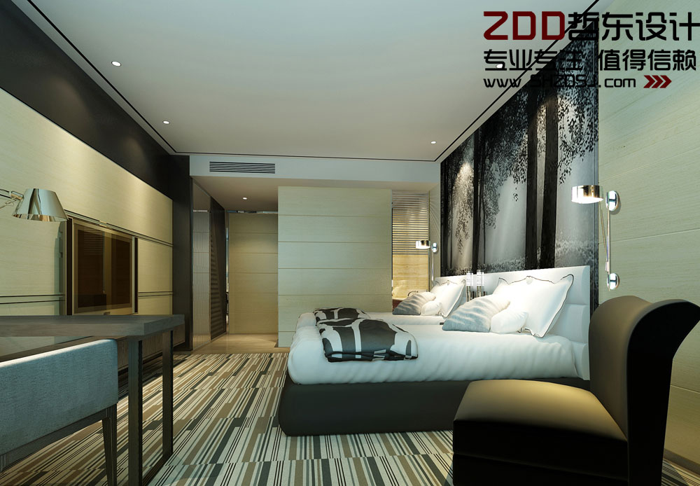 四川綿陽(yáng)梓江商務(wù)酒店標(biāo)準(zhǔn)間設(shè)計(jì)方案效果圖