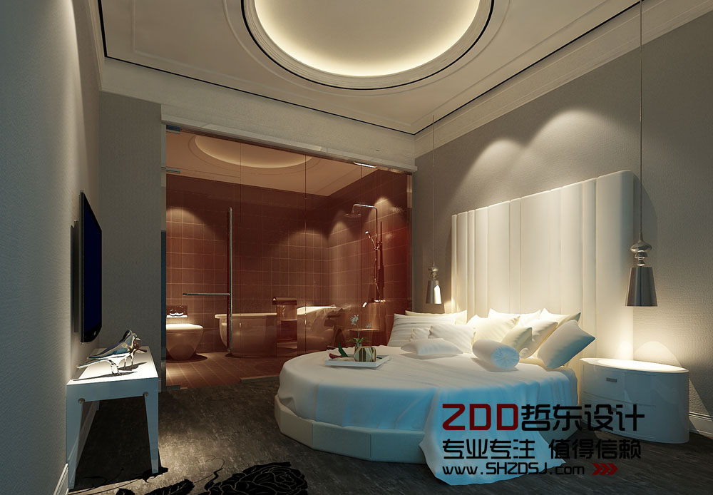 四川綿陽(yáng)梓江商務(wù)酒店圓床房設(shè)計(jì)方案效果圖