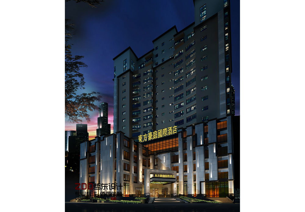 東方豪庭精品酒店外觀設(shè)計夜景效果圖